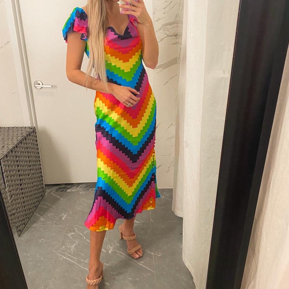 OLIVIA RUBIN Multicolor Chevron Midi Dress